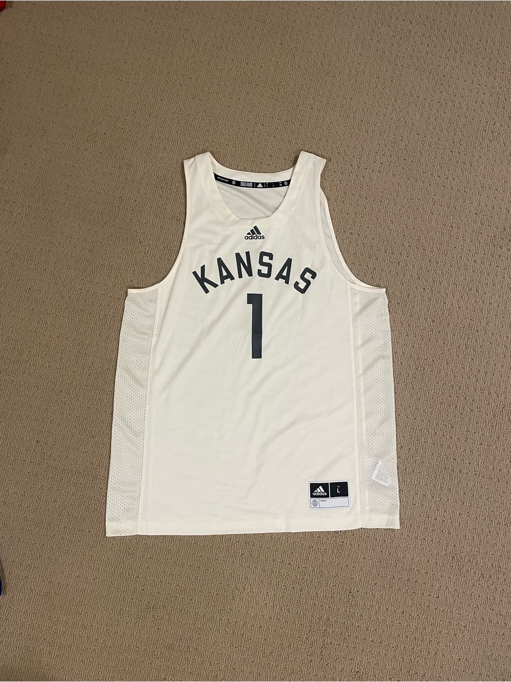 adidas White Kansas Jayhawks Basketball Jersey with Grey Number 1
